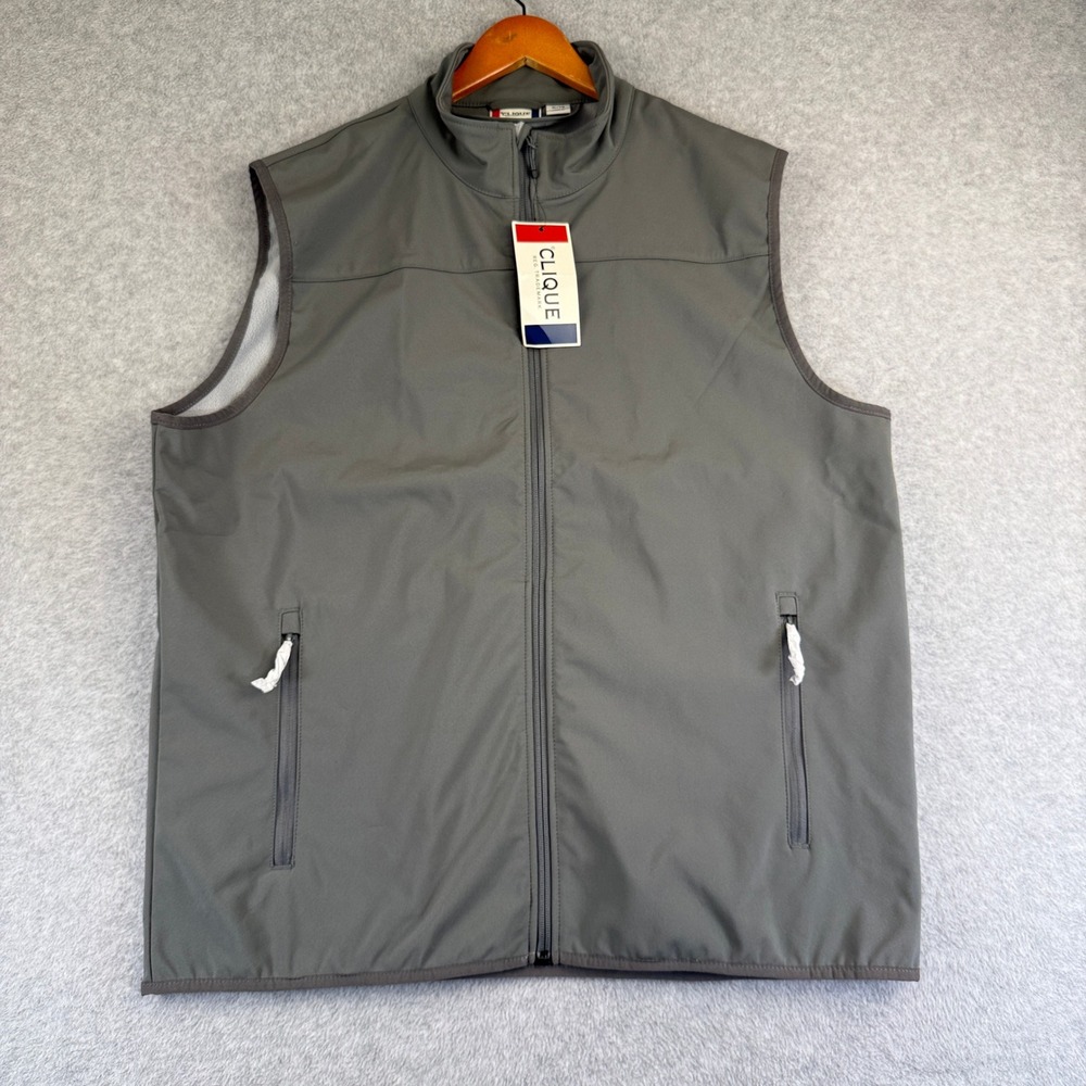 Clique Softshell Vest Mens XL Gray Polyester Spandex Full Zip New